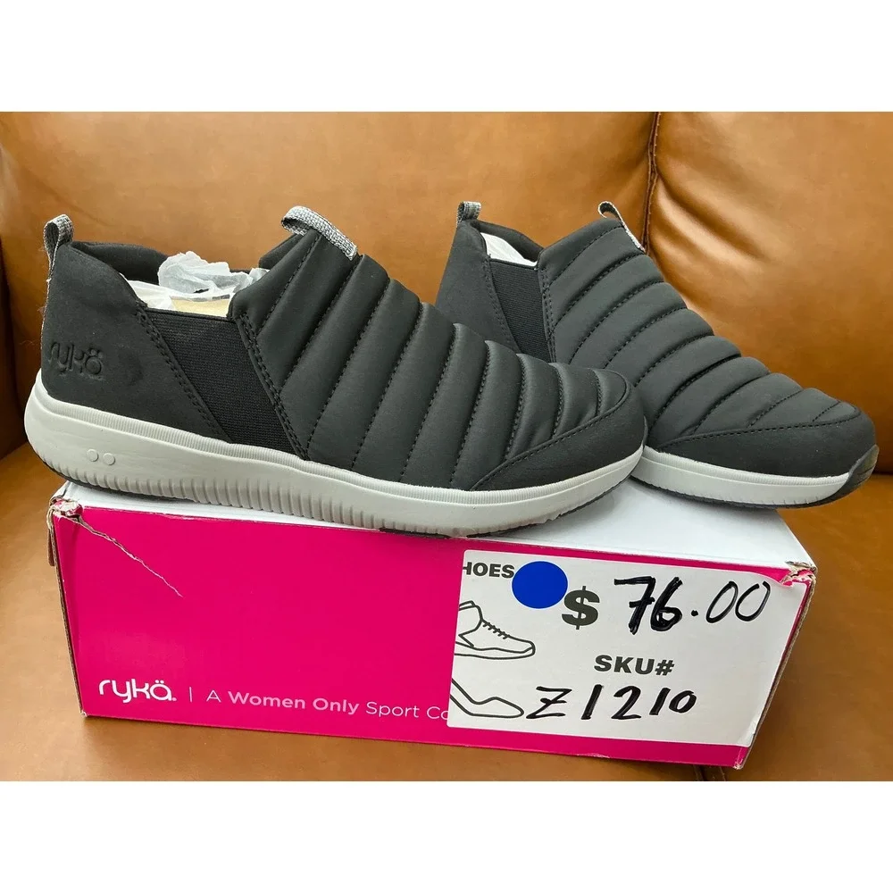 Ryka Pursuit Slip On Women 9.5W Black Quilted Puffer Walking Shoes
